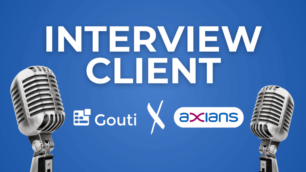 Visuel graphique illustrant l’interview d’Axians sur l’utilisation du logiciel Gouti