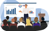 Illustration d’une personne animant une formation en gestion de projet